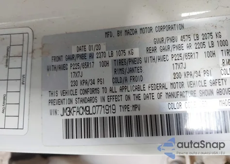 2020 Mazda Cx-5 Touring из США, поврежденный, VIN JM3KFACM9L0771919